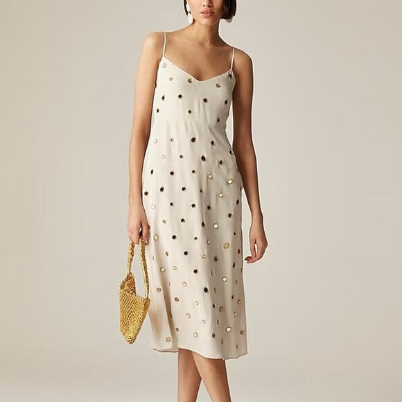 J.Crew Collection Slip Dress Mirror Embellishments Gold Sea Sand Size 10 NWT - Picture 1 of 11